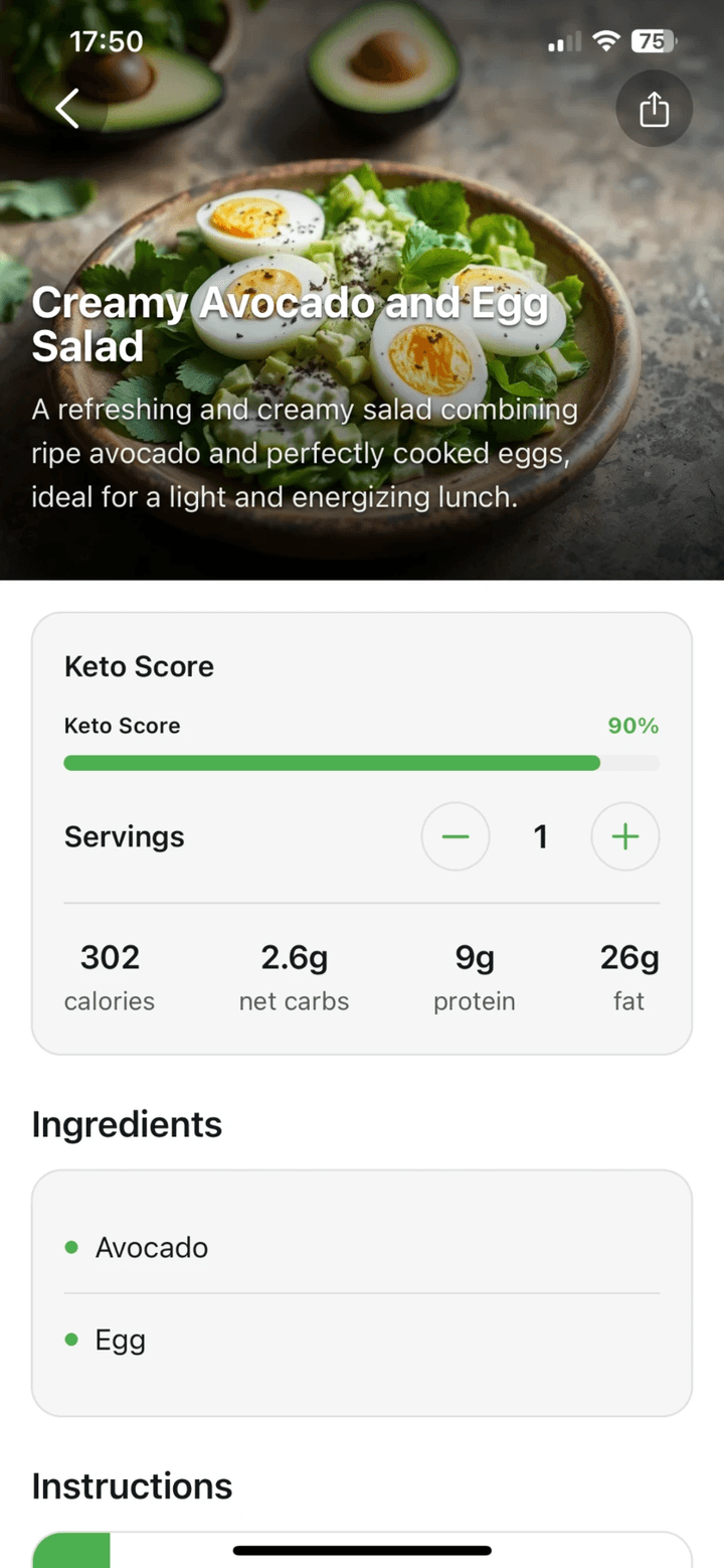 Discover Personalized Recipes screen in the KetoSnap AI app
